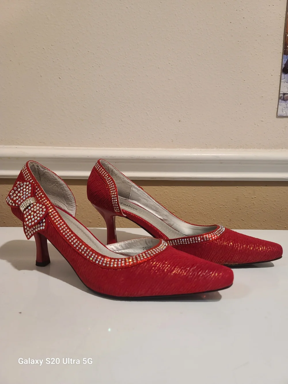 Women's Red Rhinestone Bow Dress Pumps
